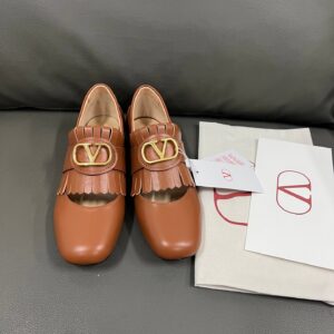 Valentino Women Brown Leather Loafers