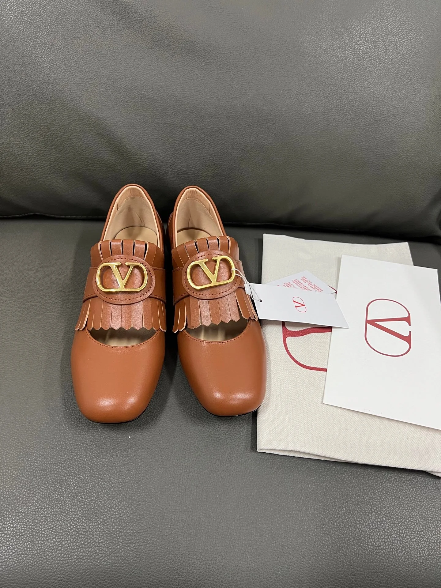 Valentino Women Brown Leather Loafers