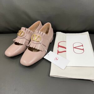 Valentino Women Pink Leather Fringe Loafers