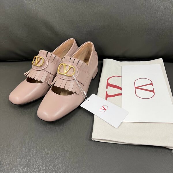 Valentino Women Pink Leather Fringe Loafers