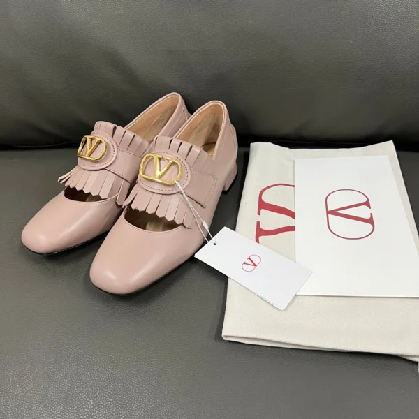 Valentino Women Pink Leather Fringe Loafers