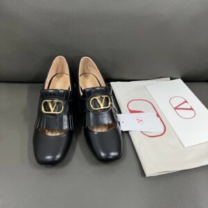 Valentino Women Black Leather Fringe Loafers