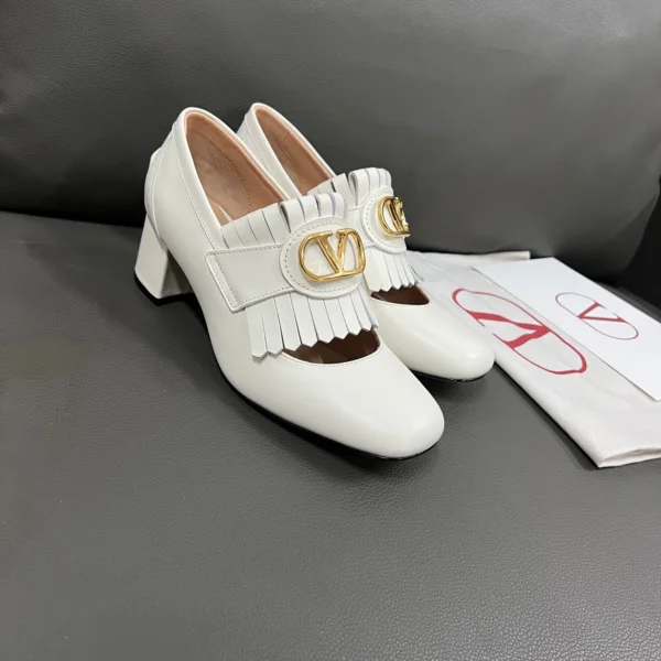Valentino Women White Leather Fringe Detail Pumps