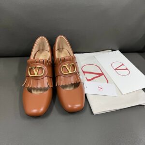 Valentino Women Brown Leather Fringe Loafers