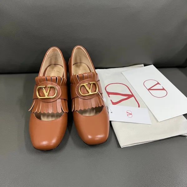 Valentino Women Brown Leather Fringe Loafers