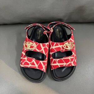 Valentino Women Red Patterned Fabric Sandals