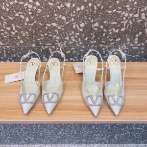 Valentino Women White Leather Pointed Slingback Pumps