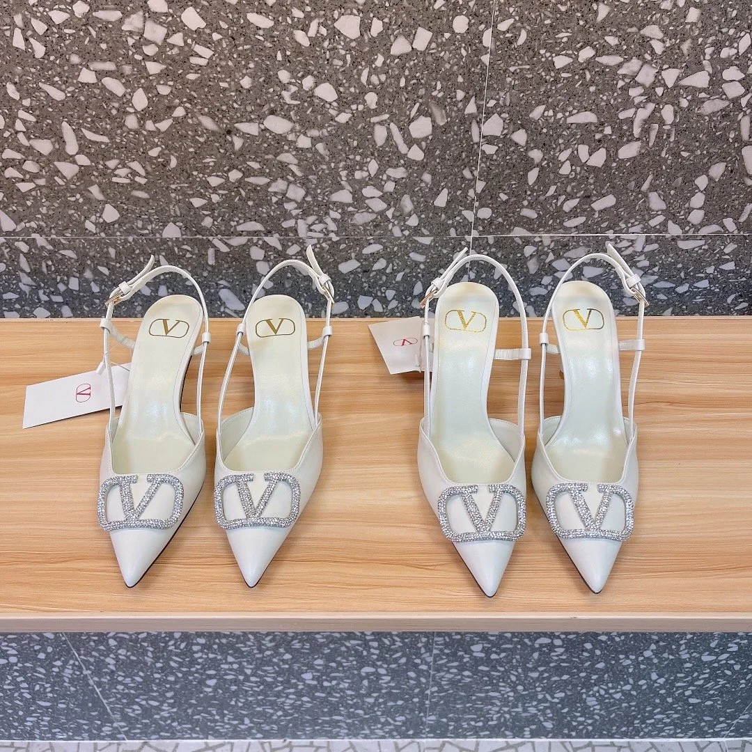 Valentino Women White Leather Pointed Slingback Pumps