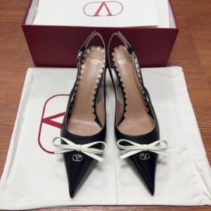 Valentino Women Black Patent Leather Bow Slingback Pumps