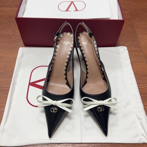 Valentino Women Black Patent Leather Bow Slingback Pumps
