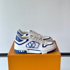 LV Men White Blue Leather Sneakers