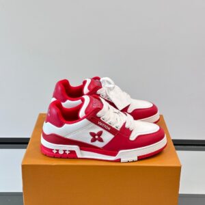 LV Men Red White Leather Sneakers