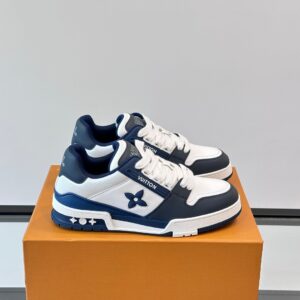 LV Men White And Navy Leather Sneakers