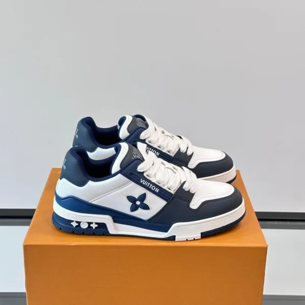 LV Men White And Navy Leather Sneakers