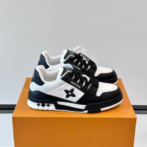 LV Men Black White Leather Sneakers