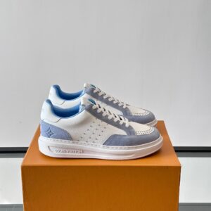 LV Men White Blue Leather Suede Sneakers