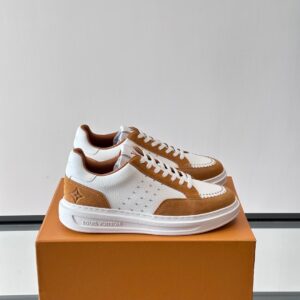 LV Men White Brown Suede Leather Sneakers