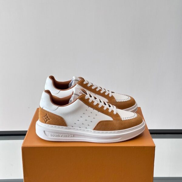 LV Men White Brown Suede Leather Sneakers