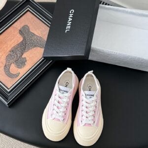 Chanel Women Pink Canvas White Rubber Sneakers