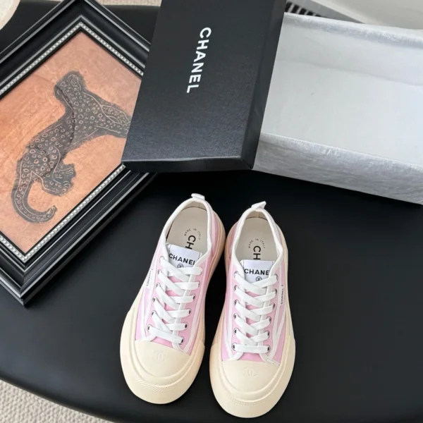 Chanel Women Pink Canvas White Rubber Sneakers
