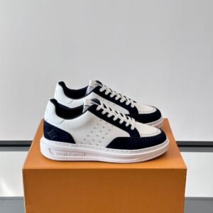 LV Men White Leather Suede Sneakers