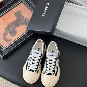Chanel Women Black Canvas Contrast Rubber Sneakers