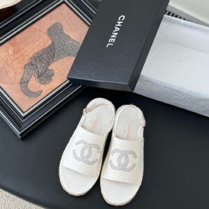 Chanel Women White Canvas Espadrille Sandals
