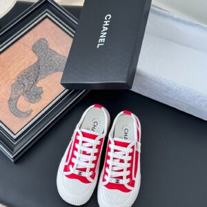 Chanel Women Red Canvas And Rubber Sneakers