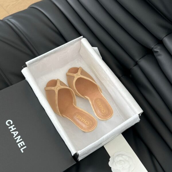 Chanel Women Beige Leather Slides