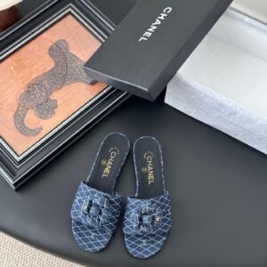 Chanel Women Blue Denim Mules Flats