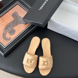 Chanel Women Beige Leather Mules