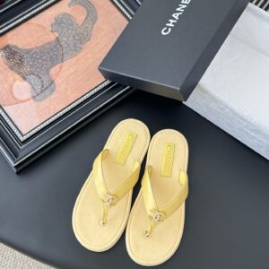 Chanel Women Yellow Leather Flip Flops Sandals