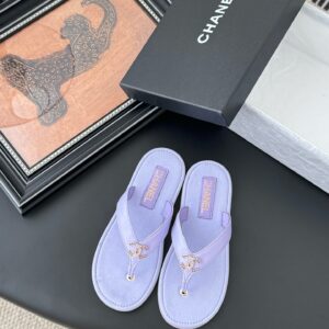 Chanel Women Light Purple Leather Slides