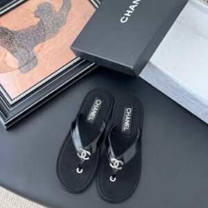 Chanel Women Black Patent Leather Sandals