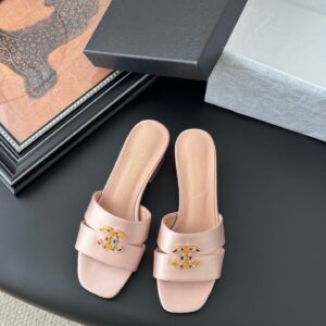 Chanel Women Light Pink Satin Mules