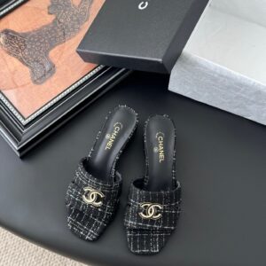 Chanel Women Black Tweed Mules