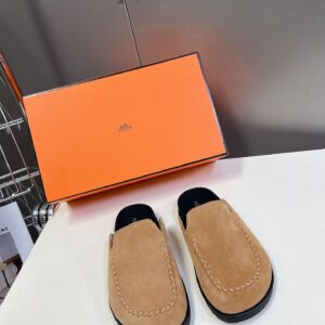 Hermes Women Tan Suede Slip On Mules