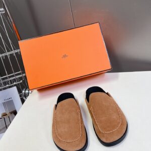 Hermes Women Tan Suede Slippers
