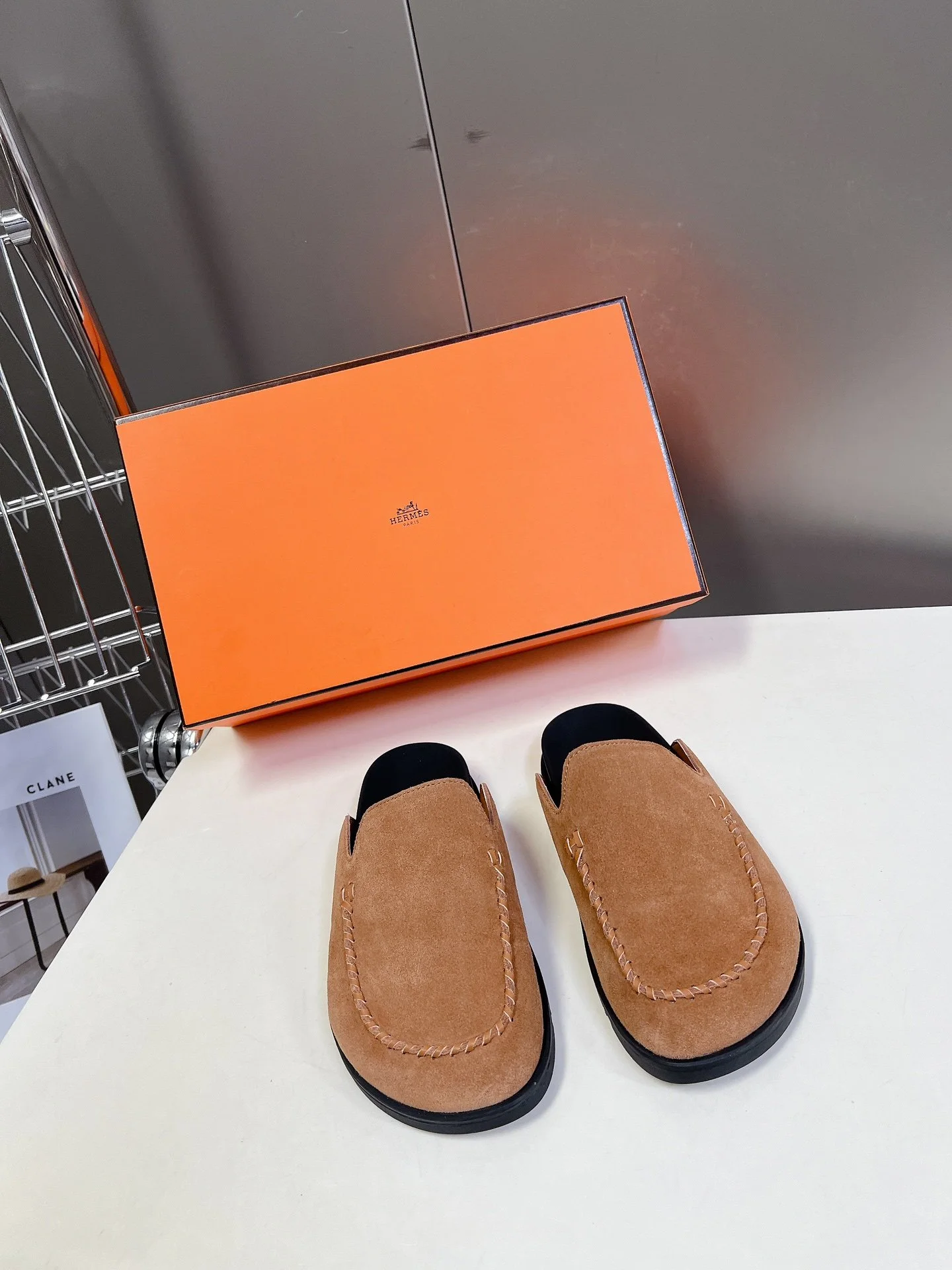 Hermes Women Tan Suede Slippers