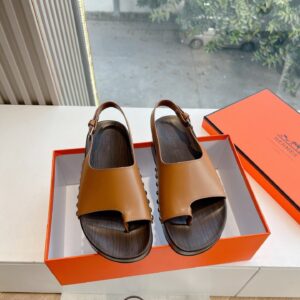 Hermes Women Brown Leather Slingback Sandals