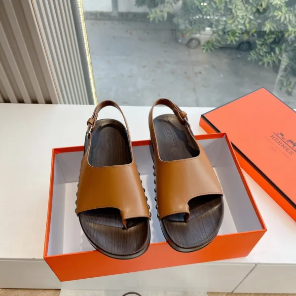 Hermes Women Brown Leather Slingback Sandals