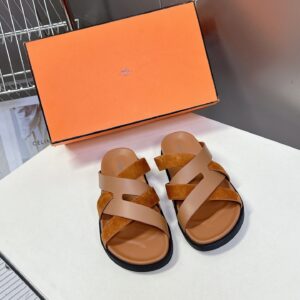 Hermes Women Brown Suede Leather Sandals