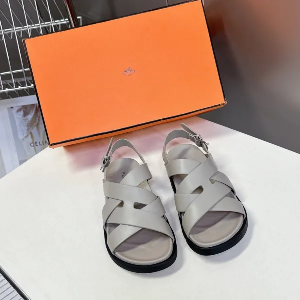 Hermes Women Light Gray Leather Sandals