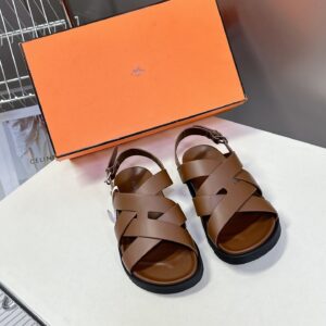 Hermes Women Brown Leather Strappy Sandals