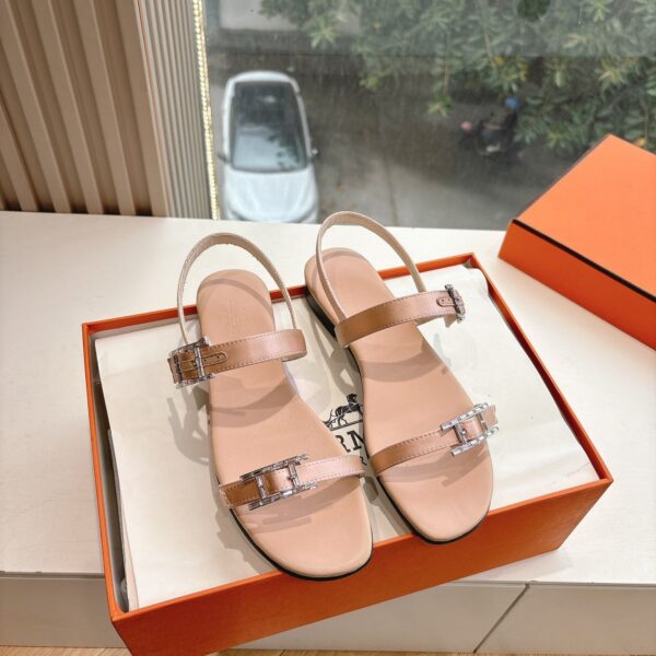 Hermes Women Beige Leather Strappy Sandals