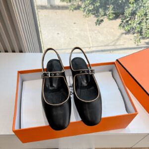 Hermes Women Black Leather Slingback Mules
