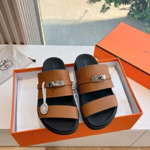 Hermes Women Brown Leather Straps Sandals