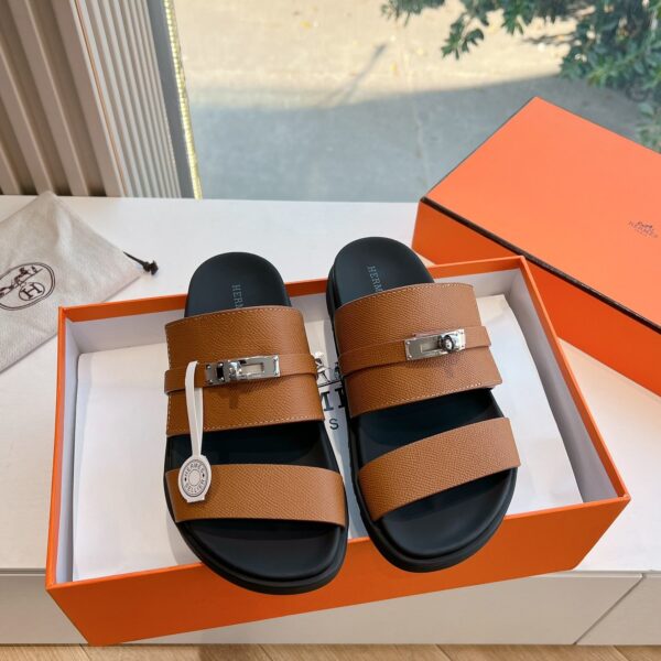 Hermes Women Brown Leather Straps Sandals