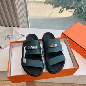 Hermes Women Green Leather Strappy Sandals