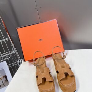 Hermes Women Tan Suede Platform Sandals